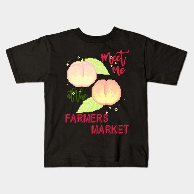 Meet me at the farmers market - pixel peach japanese Kids T-Shirt by papillon